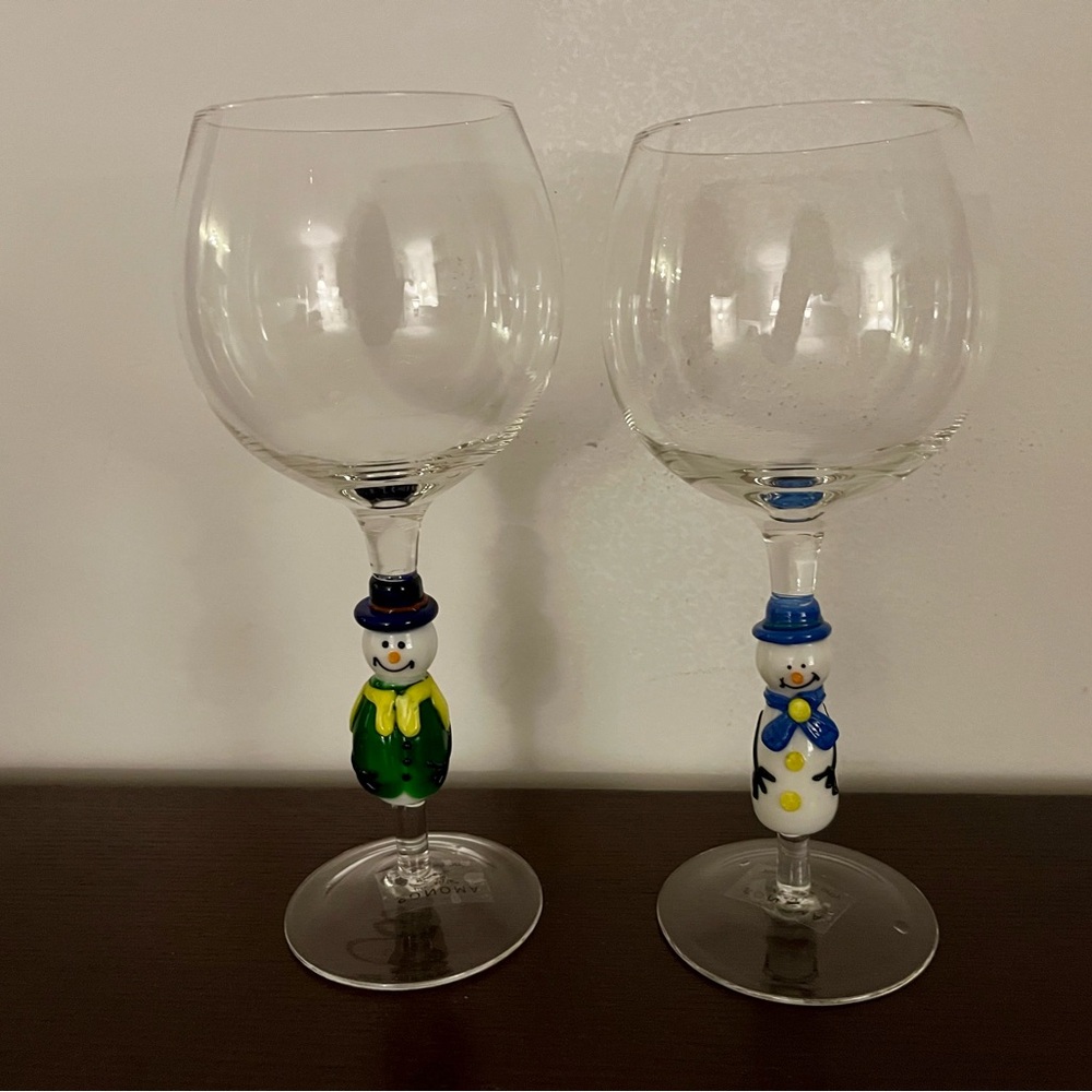 Williams Sonoma Snowman Water/Wine Goblets - set of 2